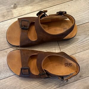 SAS Brown Leather Sandals with Buckle